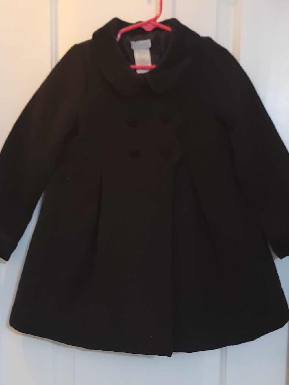 Tahari Girls' Black Double-Breasted Pea Coat with Peter Pan Collar